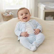 N14634: Baby Boys 3 Piece Embossed Velour Outfit (0-9 Months)